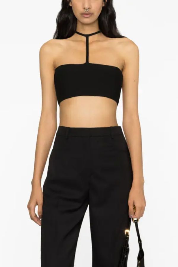 ANDREADAMO - STRETCH KNIT HALTER NECK TOP BLACK