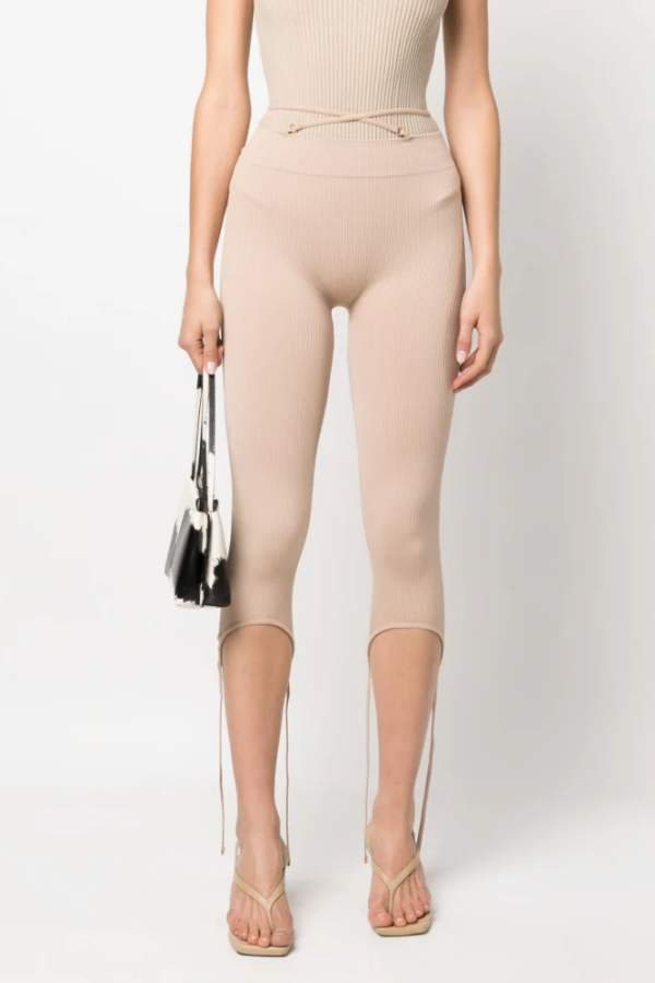 ANDREADAMO - RIBBED JERSEY STIRRUP LACE UP LEGGINGS