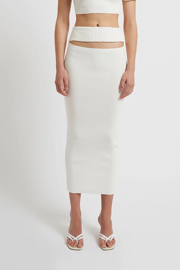 CHRISTOPHER ESBER - SPLIT MICRO KNIT SKIRT WHITE