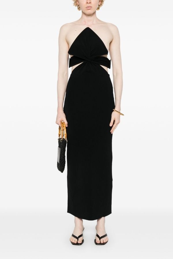 CHRISTOPHER ESBER - ORE PIERCED SPEAR KNIT COLUMN MIDI DRESS BLACK