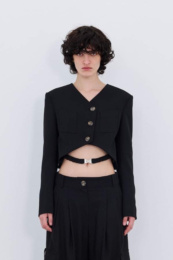 J KOO - CUT-OUT BELTED CROP JACKET_BK
