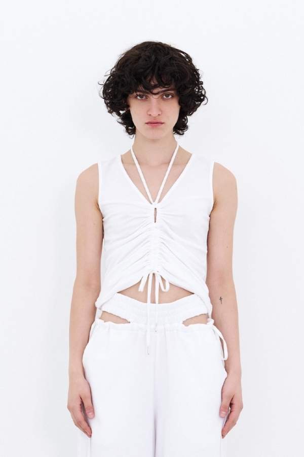 J KOO - BRA GATHERED SLEEVELESS TOP_WT
