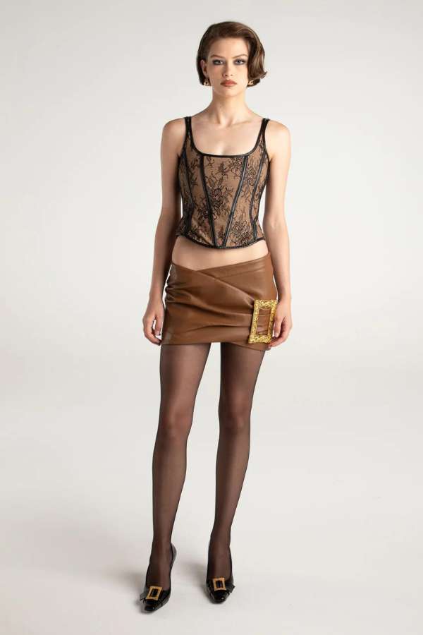 NANA JACQUELINE - MIRANDA LEATHER MINI SKIRT (BROWN)