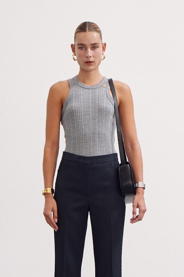 RECTO WOMEN - WOOL BLEND RIBBED SLEVELESS TOP GREY
