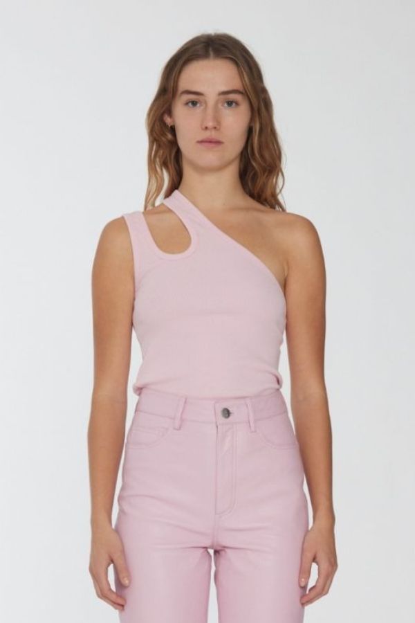REMAIN - RIBBED JERSEY ONE-SHOULDER TOP ORCHID PINK