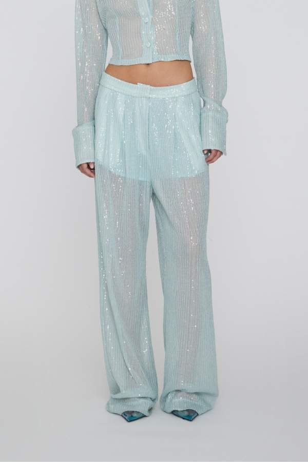 ROTATE - TRANSPARENT SEQUIN LOW WAIST PANTS