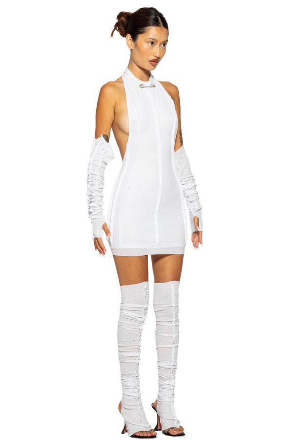 SAMI MIRO VINTAGE - OPEN SEAM LOW BACK HALTER MINI DRESS WHITE