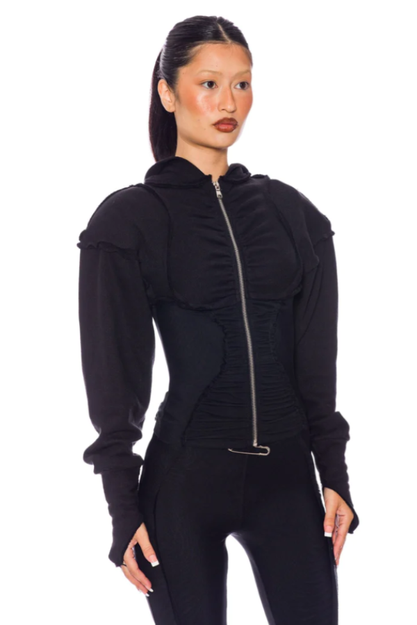 SAMI MIRO VINTAGE - OPEN SEAM ZIP HOODIE JACKET BLACK
