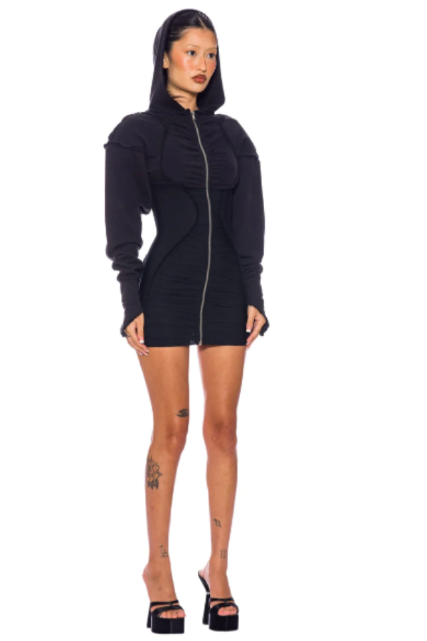 SAMI MIRO VINTAGE - ZIP HOODIE MINI DRESS BLACK