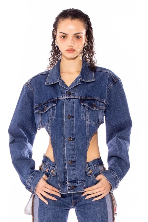SAMI MIRO VINTAGE - DEEP V DENIM JACKET BLUE