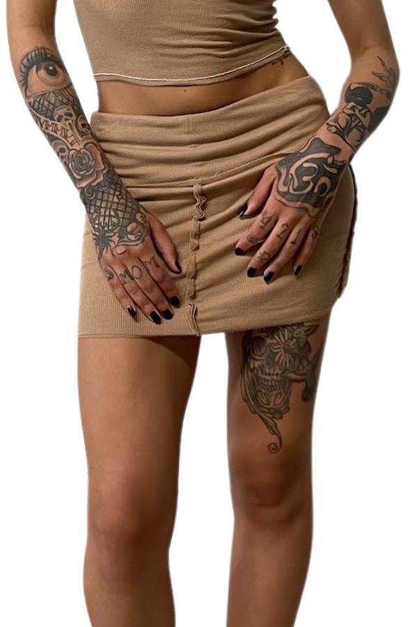 SAMI MIRO VINTAGE - FOLD OVER IN RIB SKIRT BROWN