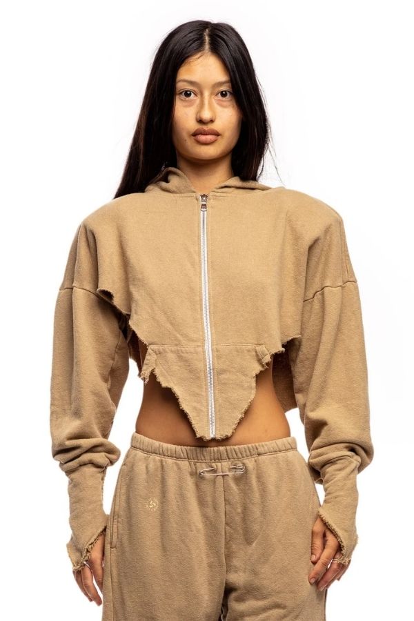 SAMI MIRO VINTAGE - V CUT HOODIE IN TERRY JACKET BROWN