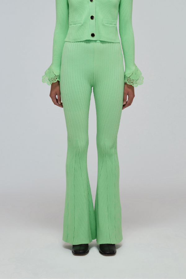 SELF-PORTRAIT - 114G SPEARMINT RIBBED KNIT TROUSER