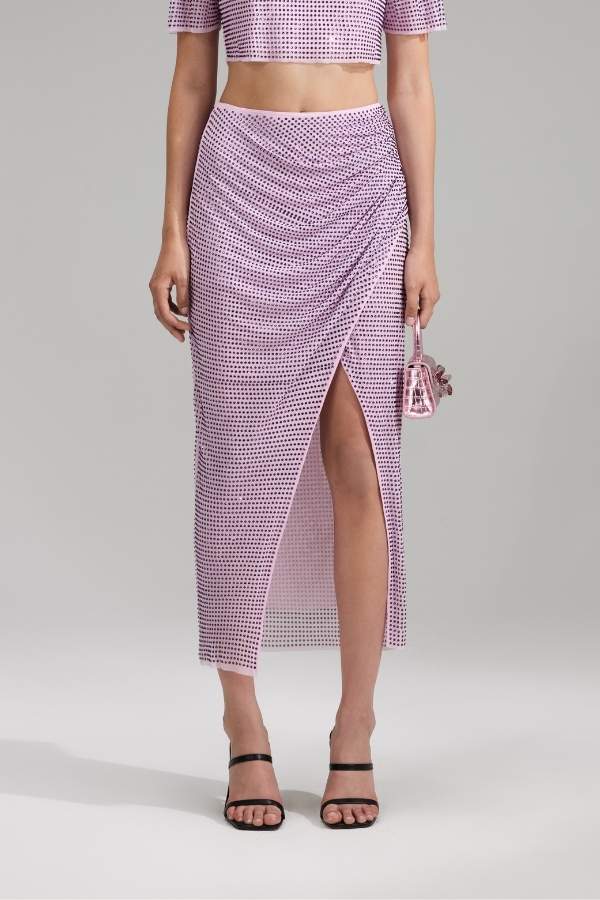 SELF-PORTRAIT - 105MSK LILAC HOT FIX WRAP MIDI SKIRT