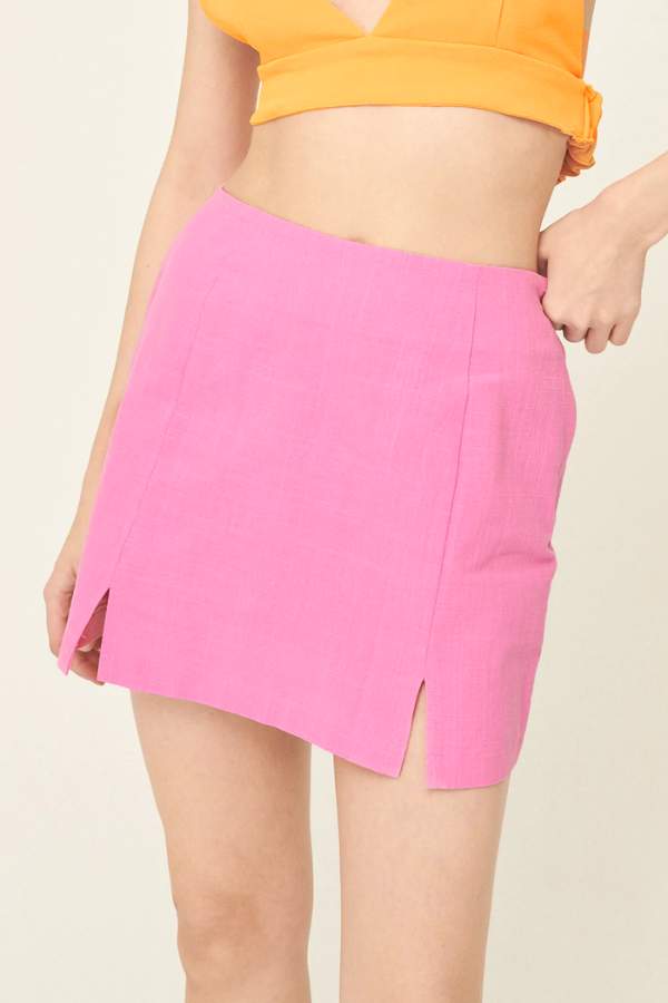 STORETS - SABRINA SLIT MINI SKIRT PINK